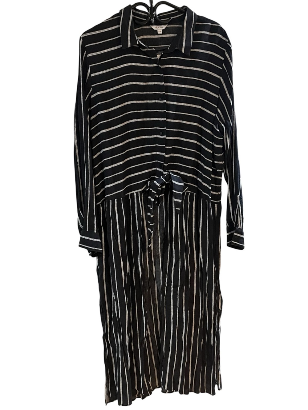 NWT Reitmans Black and White Striped Long-Sleeve Tie-Waist Shirt Dress
